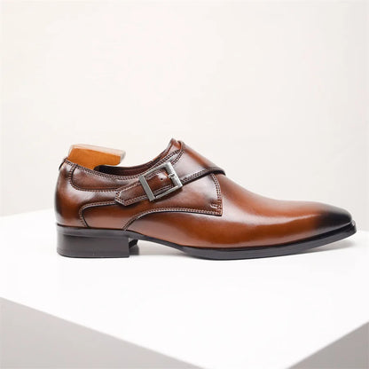 Men's Cow Leather Shoes Buckle Pointed Dress Shoes Men Classic Business Formal Social Office Party Wedding Shoes