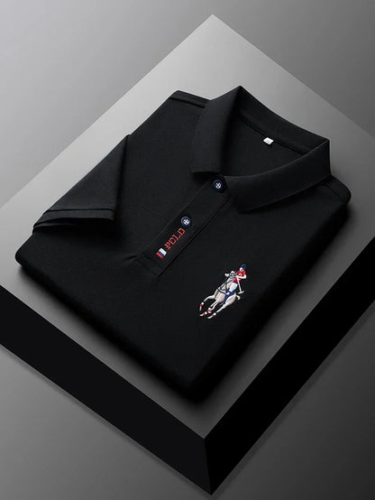 High end brand men's exquisite printed polo shirt short sleeve 2024 summer new cool and comfortable silk casual lapel T-shirt