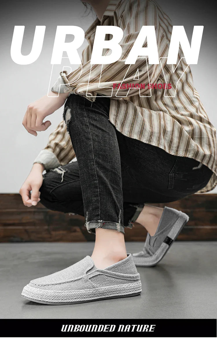 Summer Casual Loafers Men Breathable Slip On Urban Shoes Men Classic Linen Canvas Sneakers Male Light Flats Lazy Shoes Cheap