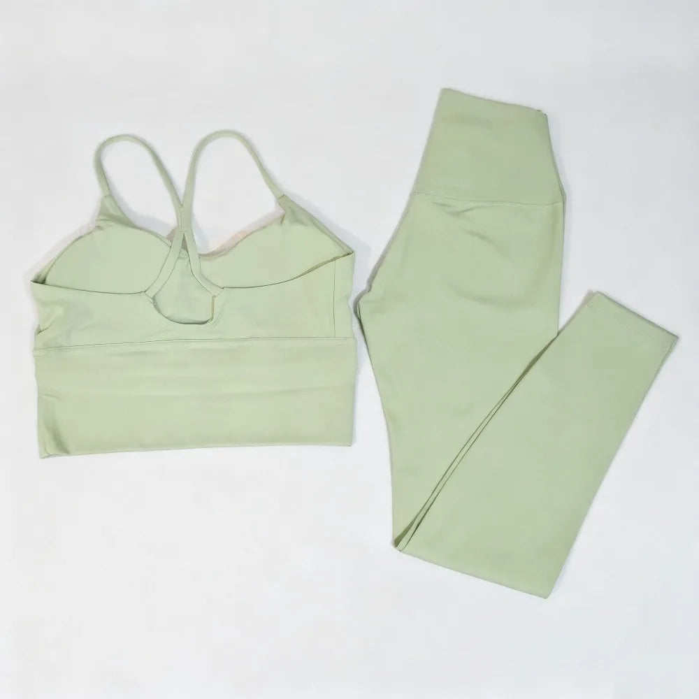 Naked Feeling Women's 2PC Gym Outfit: Seamless Sports Bra + High Waist Leggings, Shockproof Breathable Fitness Wear S-XL