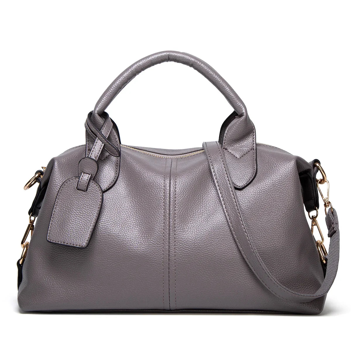 Women's Fashionable and Elegant Large-Capacity Oil Wax Leather Handbag, Convenient Solid Color Faux Leather Boston Crossbody Bag, Anti-Theft Commuter Bag with Zipper Lock, Detachable Shoulder Strap, Dual Handle Design, Adjust