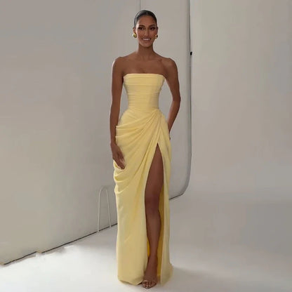Women Yellow Low Cut Backless High Waisted Dress Lace Up Sleeveless Waist Cincher Spaghetti Strap Vestidos Party Club Women Robe
