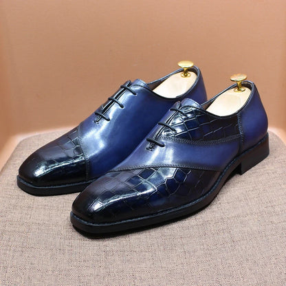Fashion Mens Oxford Crocodile Pattern Cow Patent Leather Lace Up Wedding Party Office Formal Dress Shoes for Men Mixed Colors