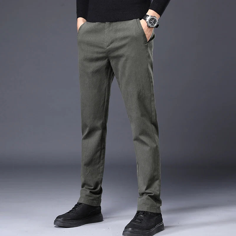Men's Slim Suit Casual Pants Thick Fashion Embroidered Pocket Trousers Business Baggy Office Comfortable Elastic Pants Male