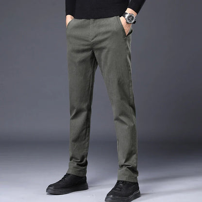 Men's Slim Suit Casual Pants Thick Fashion Embroidered Pocket Trousers Business Baggy Office Comfortable Elastic Pants Male