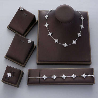 Luxury Flower Statement Necklace earring ring BraceletJewelry Set For Women Wedding Party Full Zircon Dubai Bridal jewelry N0555