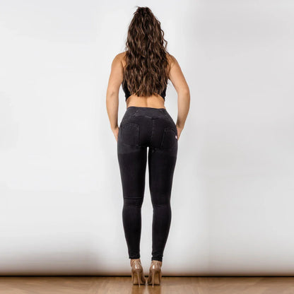 Jeans Black Skinny Women Stretchable Jeans Slimming Jeggings Streetwear With Three Buttons