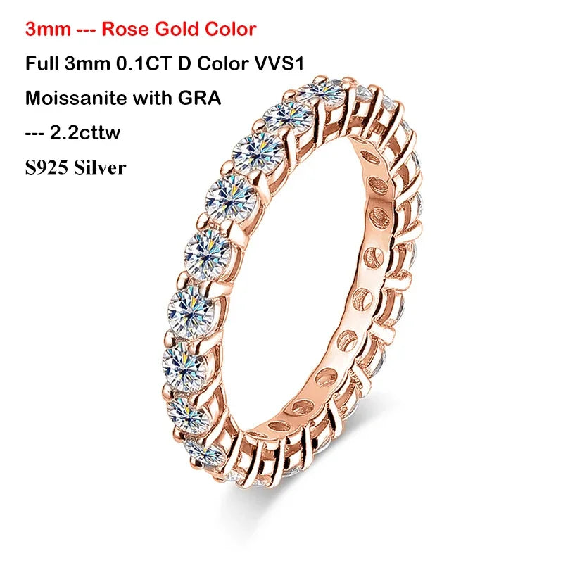 Luxury 2.2cttw 3mm Moissanite Full Enternity Diamond Engagement Ring For Women S925 Silver Wedding Band Rings Fine Jewelry