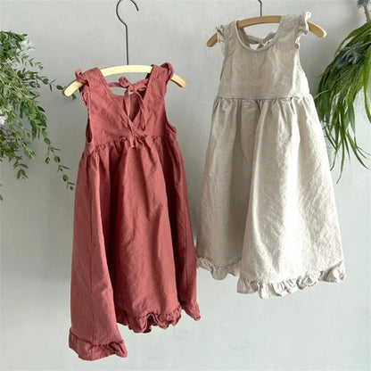 Korean Style New Summer Clothes for Baby Girl Dress Back V-neck Sleeveless Princess Dress Loose Doll Skirt Kids Clothes E1158
