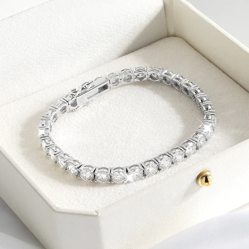 18k Plated 2-4mm Zircon/moissanite Tennis Bracelet for Women Man Full Diamond Original Real 925 Sterling Silver Jewelry