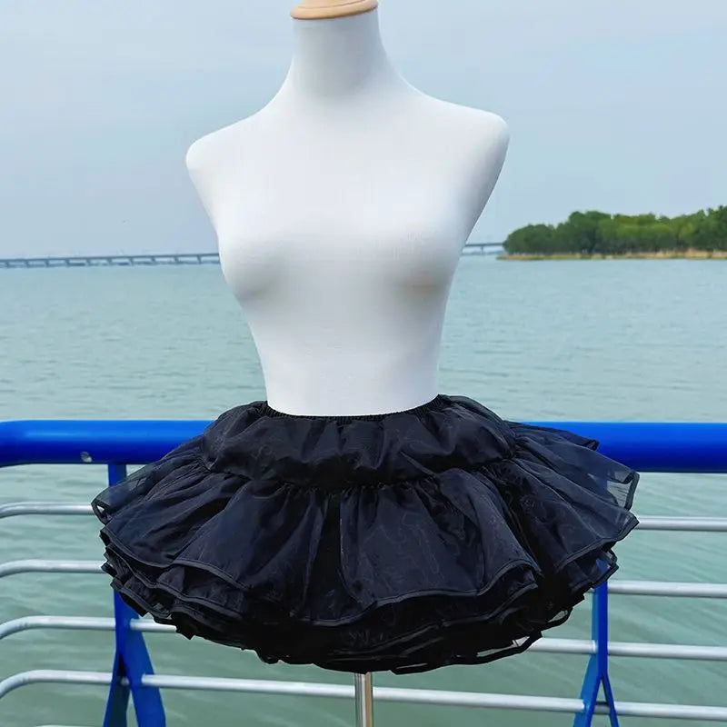 Lolita Boneless Crinoline Petticoat Black Ultra Poof Soft Mesh Short Skirt Flight Heaven Underskirt for Kawaii Style 25-45cm