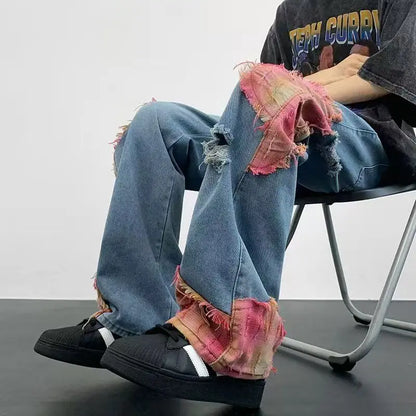 Calça Jeans Boca de Sino com Barra Larga Hip-Hop para o Verão, Design de Rua com Recortes, para Uso ao Ar Livre | Kpop Demon | Halloween | Jor