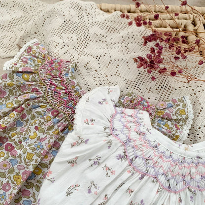 Smocked Ruffles Lace Girls Beach Dress Summer Soft Breathable Toddler Girls Clothing Children Holiday A-Line Dress Vestidos 2024