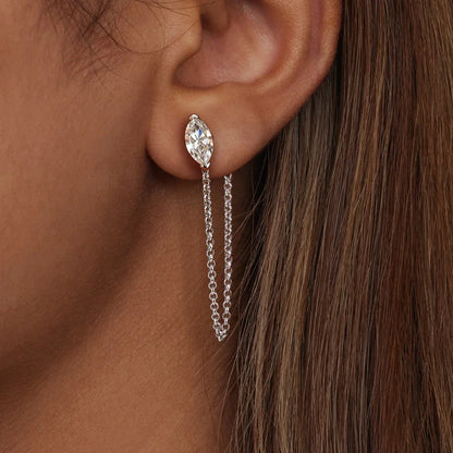 0.5/1carat Marquise Cut Moissanite Chain Earrings for Women Pear Cut Solitaire Lab Diamond Stud/Drop Earring 925 Silver with GRA