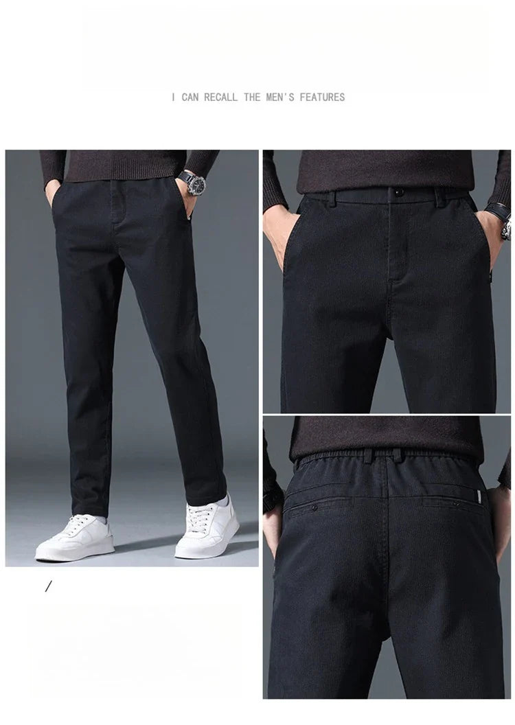 2025 Autumn New Casual Pants Men's Fashion Slim Fit Thick Straight Pants Soft Cotton Retro Style Streetwear Trousers Clothing