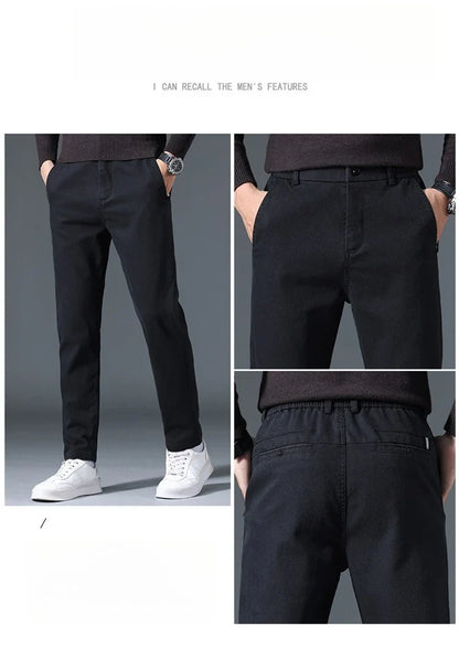 2025 Autumn New Casual Pants Men's Fashion Slim Fit Thick Straight Pants Soft Cotton Retro Style Streetwear Trousers Clothing
