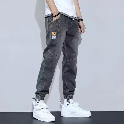 Men Jeans Elastic Tie Up Harem Denim Pants Male Bound Feet Designer Cargo Joggers Denim Trousers Daily Narrow Leg Casual Jeans