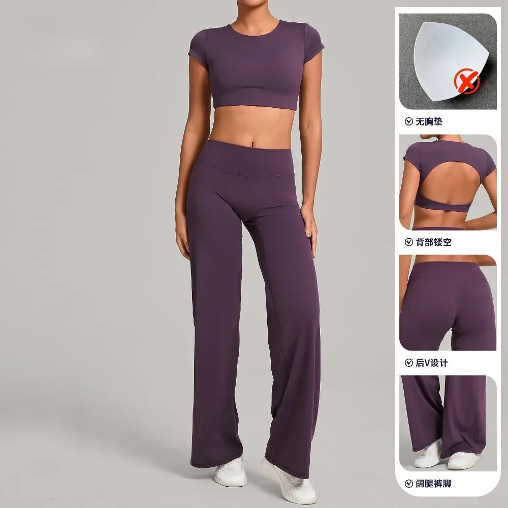 Tight-Fitting Backless Yoga Quick-Drying Straight-Leg Pants Sports Fitness Running Two-Piece Set for Women Gym Workout Yoga Suit