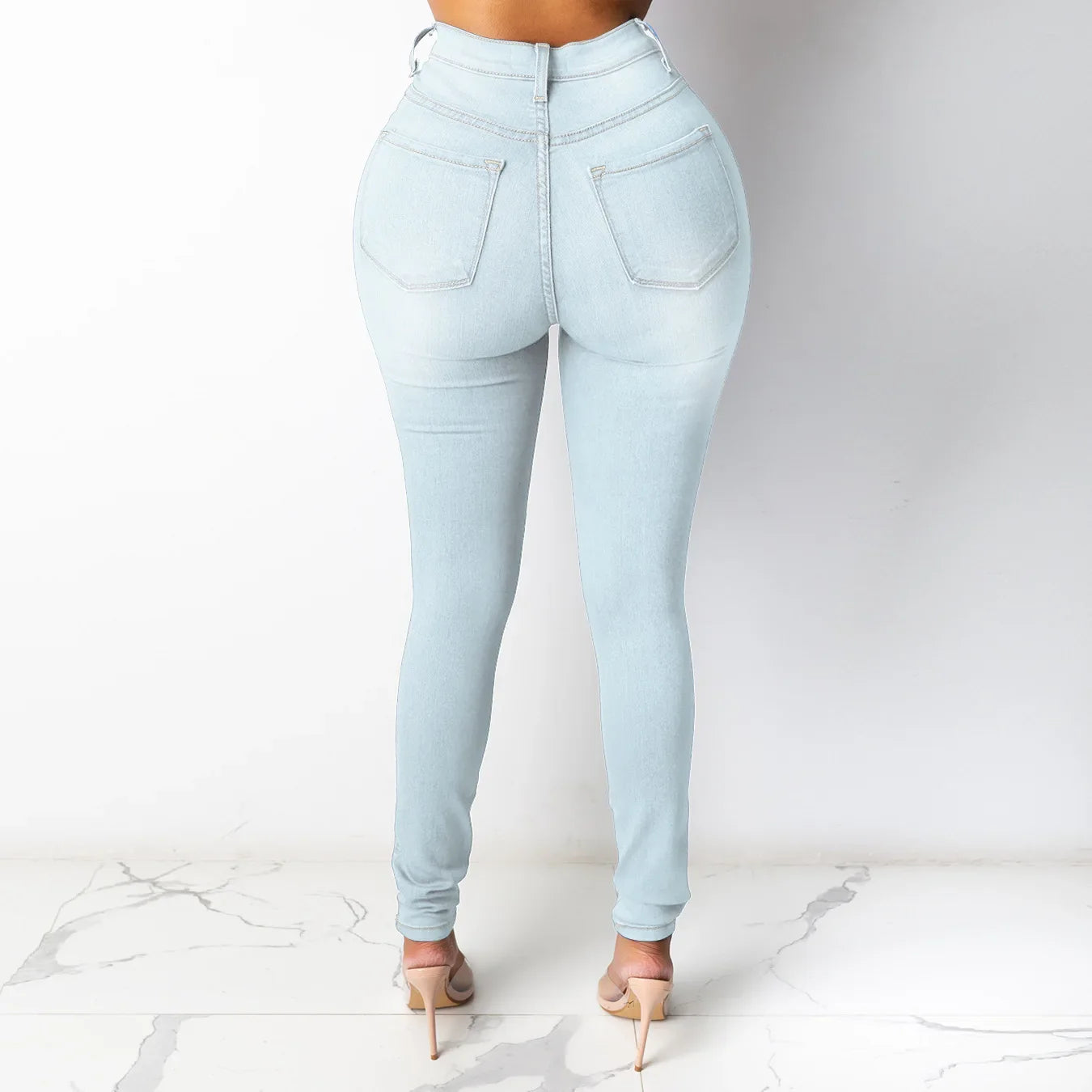 High Waisted Casual Elegant Office Denim Pants