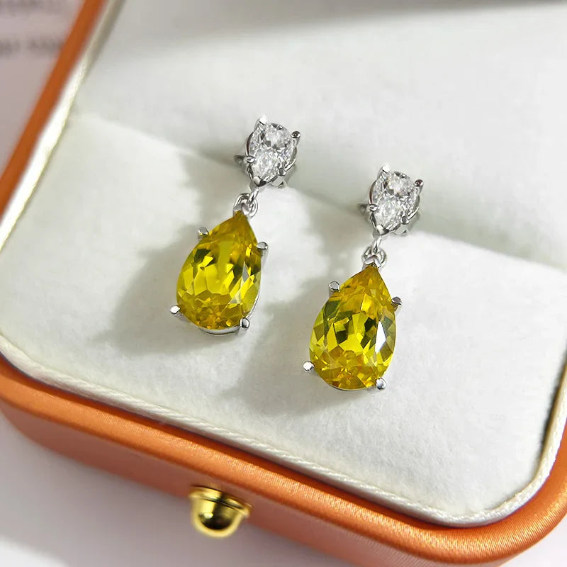 Pear Cut Mossanite Gemstone Drop Earrings 7*11MM for Women Lab Grown Emerald Pink Padparadscha Wedding Party Stud Earring