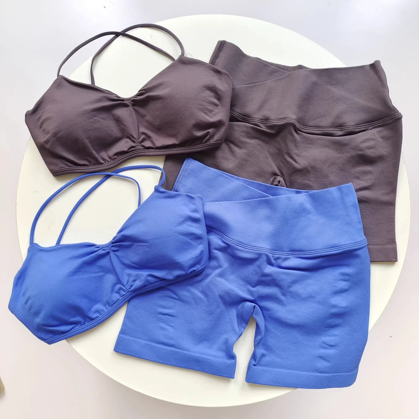 2 Piece Gym Set Women Yoga Crop Top High Waist Scrunch Seamless Shorts Fitness Bra Sport Suit Sportswear Workout Set