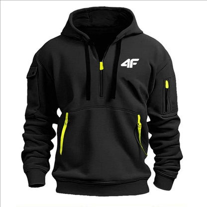 Men's hooded sweater casual sports jumper vintage Harajuku long sleeve zipper multi-pocket casual loose coat Street