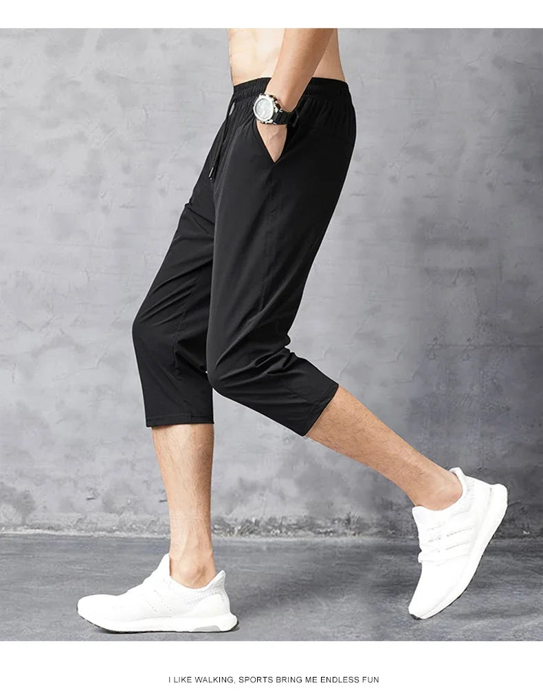 3/4 Length Men's Shorts Quick Drying Ice Silk Summer Breeches Male Long Calf Bermuda Board Beach Elastic Big Size Nylon Stretch