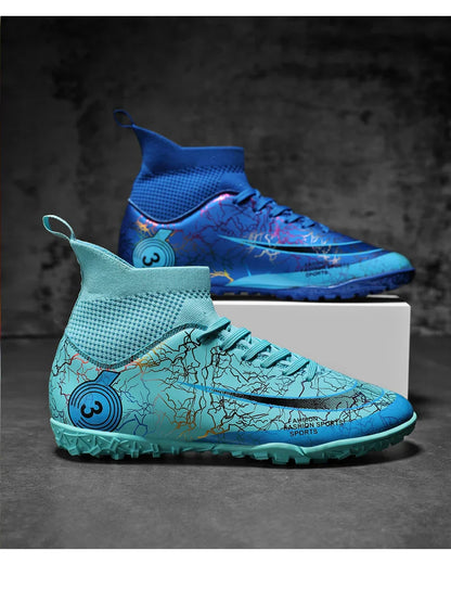 Fashion Men Professional Soccer Shoes Outdoor Cleats Unisex Ultralight Long Spikes Futsal Training Shoes Red Football Boots Men