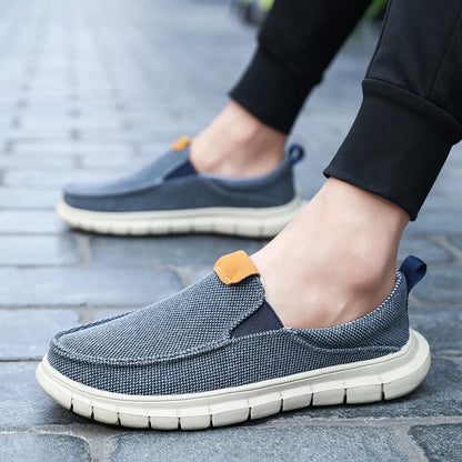 Sapatilhas casuais masculinas de lona estilo britânico, para uso externo, mocassins, moda slip-on, sapatilhas macias e simples, confortáveis, feitas à mão, sapatos de barco para dirigir, sapatos de grife