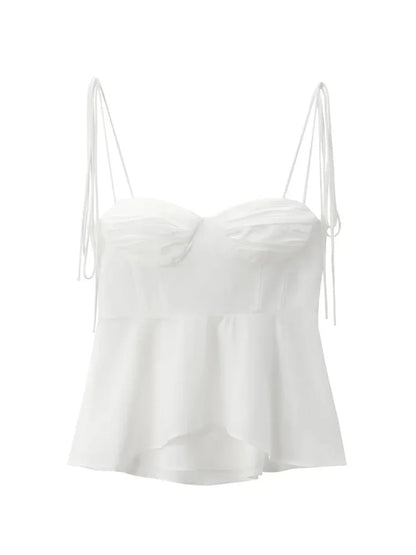 White Smocked Strappy Camisole Women's Sexy Sleeveless Ruffle Slim Bra Solid Color Streetwear Y2k Women's Tops Camisole