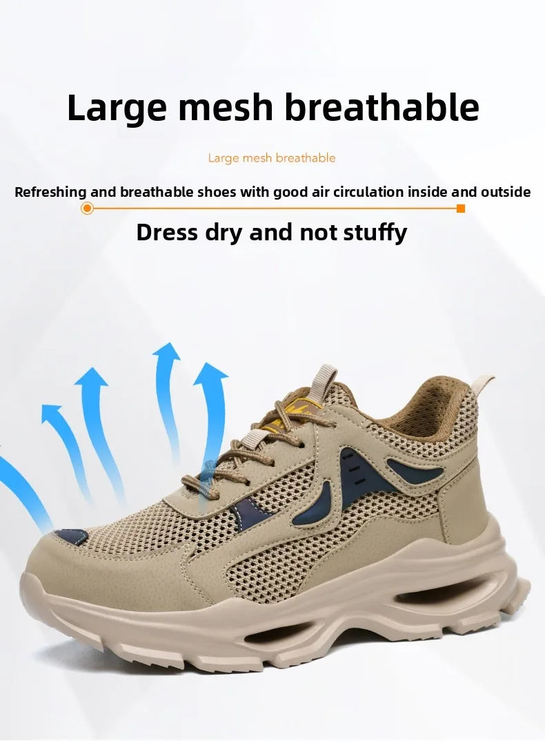 Summer Safety Shoes Anti-puncture Khaki Lightweight Breathable Men's Safety boots Durable Impact Resistant Work Sneaker