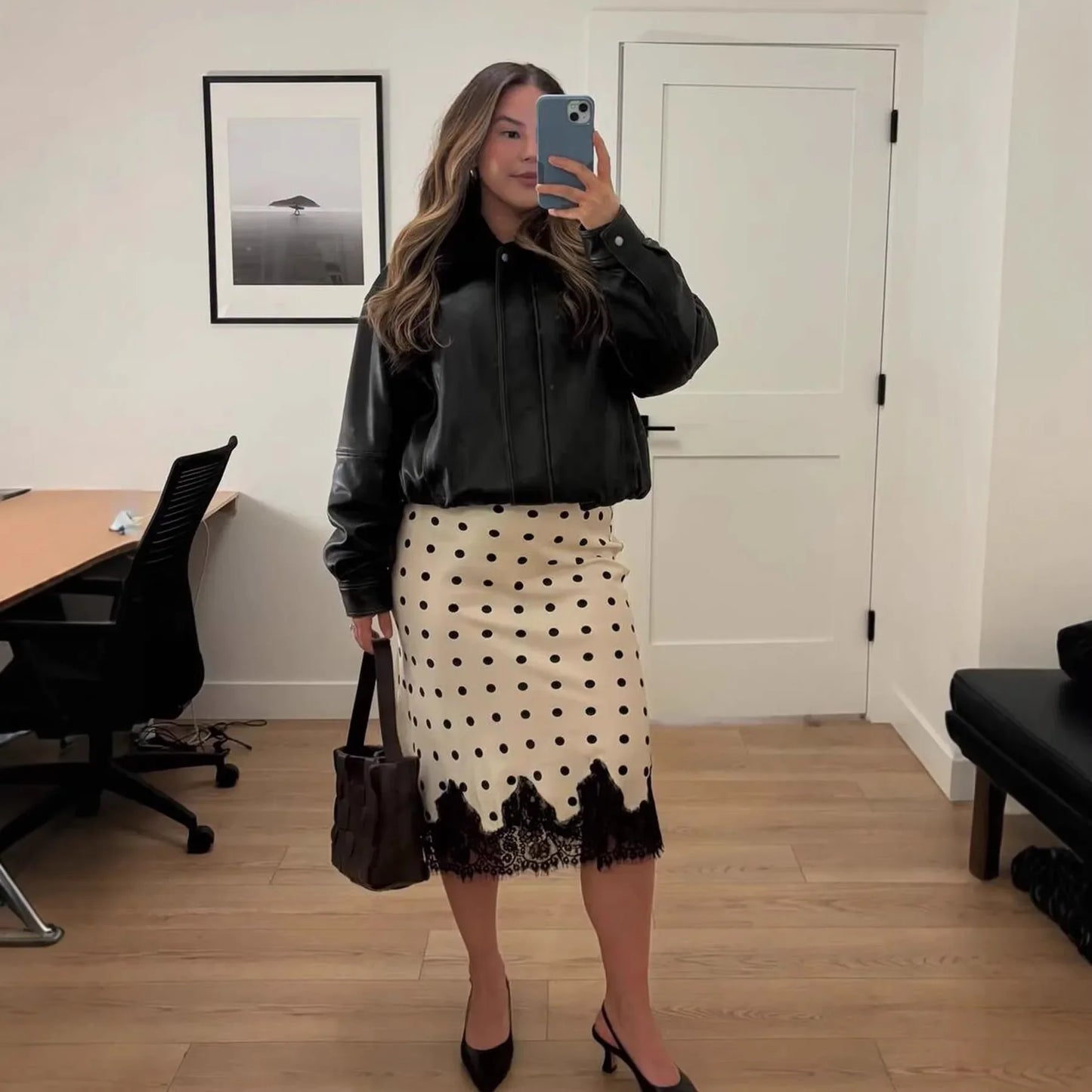Women's Polka Dot Print Satin Skirt Sexy Lace Patchwork High Waist Skirts Chic Commute Street Party Lady Clothes for 2026 Summer