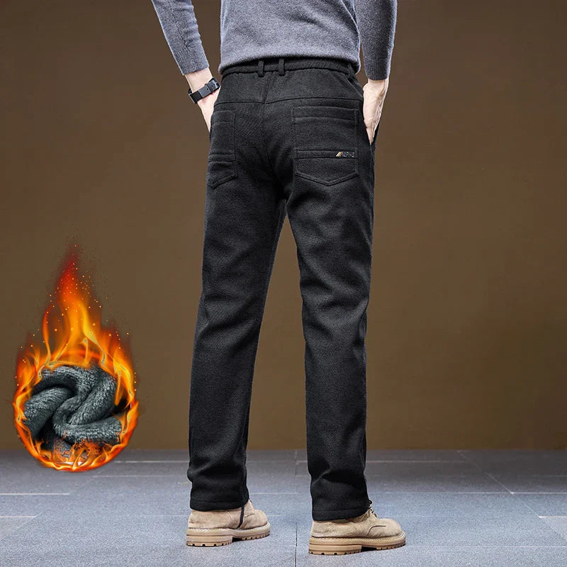Men's Winter Casual Pants Thick Fleece Warm Elastic Waist Straight Slim Trousers Light Business Comfort Daily Wear Thermal Pants