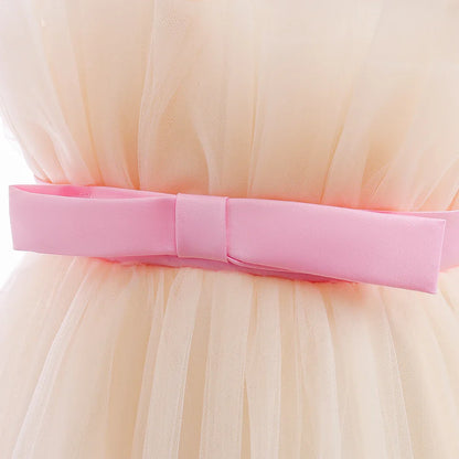 Summer Ruffles Bridesmaids Party Girls Dress Elegant Bow Wedding Birthday Princess Dresses Girl Tulle Pageant Evening Costumes