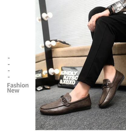 Trend White Loafers Man Big Size 46 Breathable Lightweight Men's Leather Shoes Comfortable Casual Shoes Men Driving Shoes