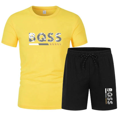 Summer men's short sleeved set, casual fashion, men's quick drying summer sports set, breathable mesh short sleeved T-shirt shor