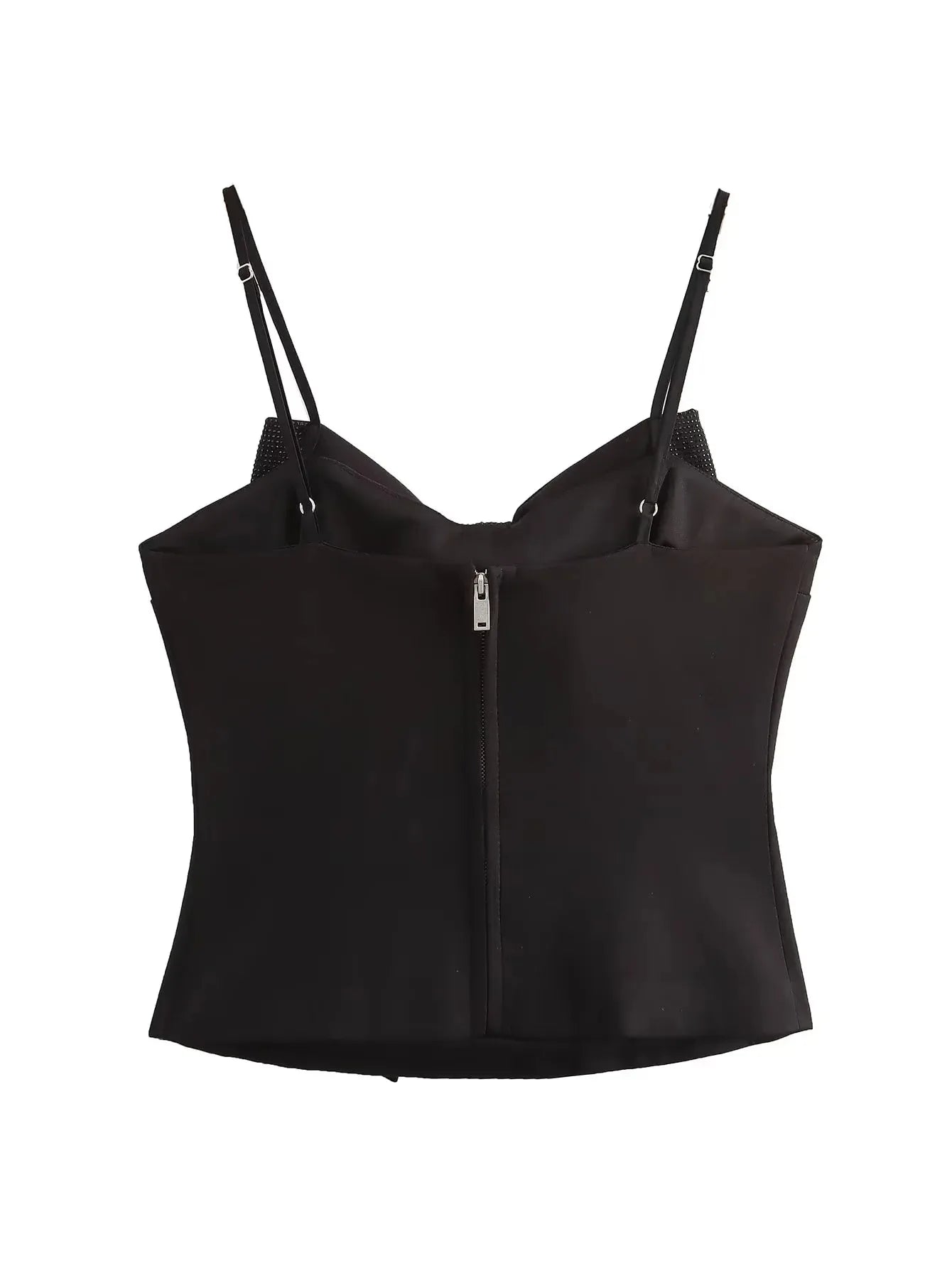 Sequined Bow Women Sling Top Sexy Backless Crop Top Pleated Zippers Female Tank Tops 2025 Spring Lady Streetwear Tops