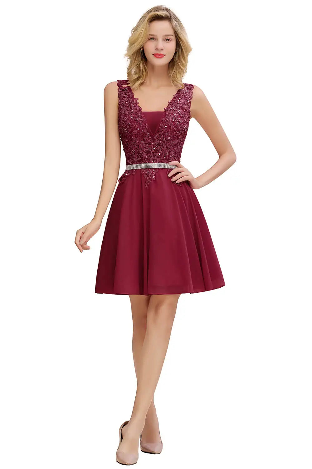 Newest Dusty Pink Sequins Lace Cocktail Dresses With Sashes Sexy V neck A Line Chiffon Short Party Gowns For Prom Evening 2025