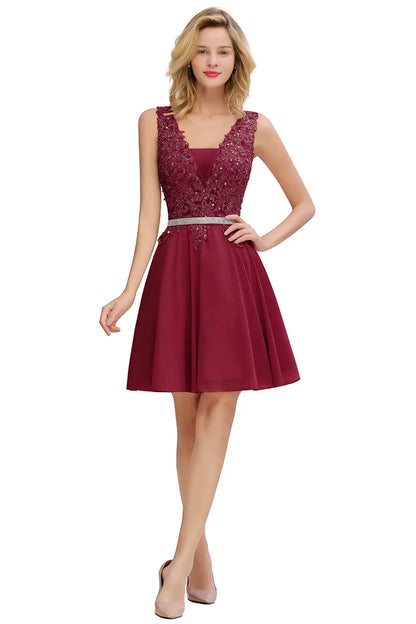 Newest Dusty Pink Sequins Lace Cocktail Dresses With Sashes Sexy V neck A Line Chiffon Short Party Gowns For Prom Evening 2025