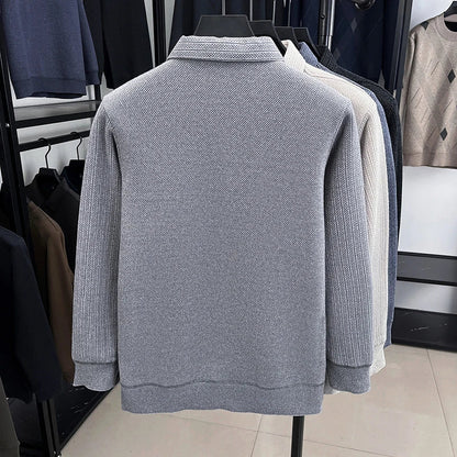 Winter Men's Vacation Two-piece Thick Woolen Sweater with A Warm Collar and Knitted Polo Base for Middle-aged and Elderly People