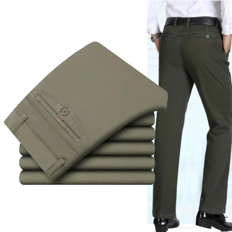 100% Cotton Men's Casual Pants Summer Autumn Fashion Solid Black Khaki Gentle Men Business Long Trousers Brand Smart Suit Pants
