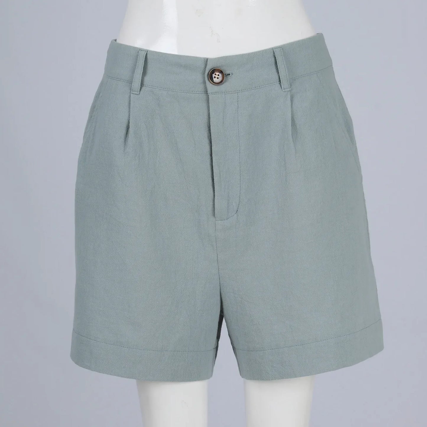 Cotton Linen Solid Shorts For Women Button High Waist Summer Loose Casual Pockets Shorts Female Pants Women Clothing