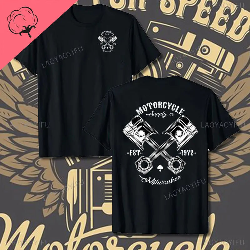 Crossed Pistons Mechanic Garage Engine Graphic T-shirt Summer Cool Men Cotton Tee Shirt All-Match Hipster Streetwear Man T-shirt