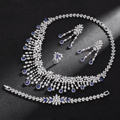 2024 Hot Sale 4 Pieces Super Luxury Cubic Zirconia Bridal Jewelry Set Nigeria Dubai Jewelry Set Bridal Accessories