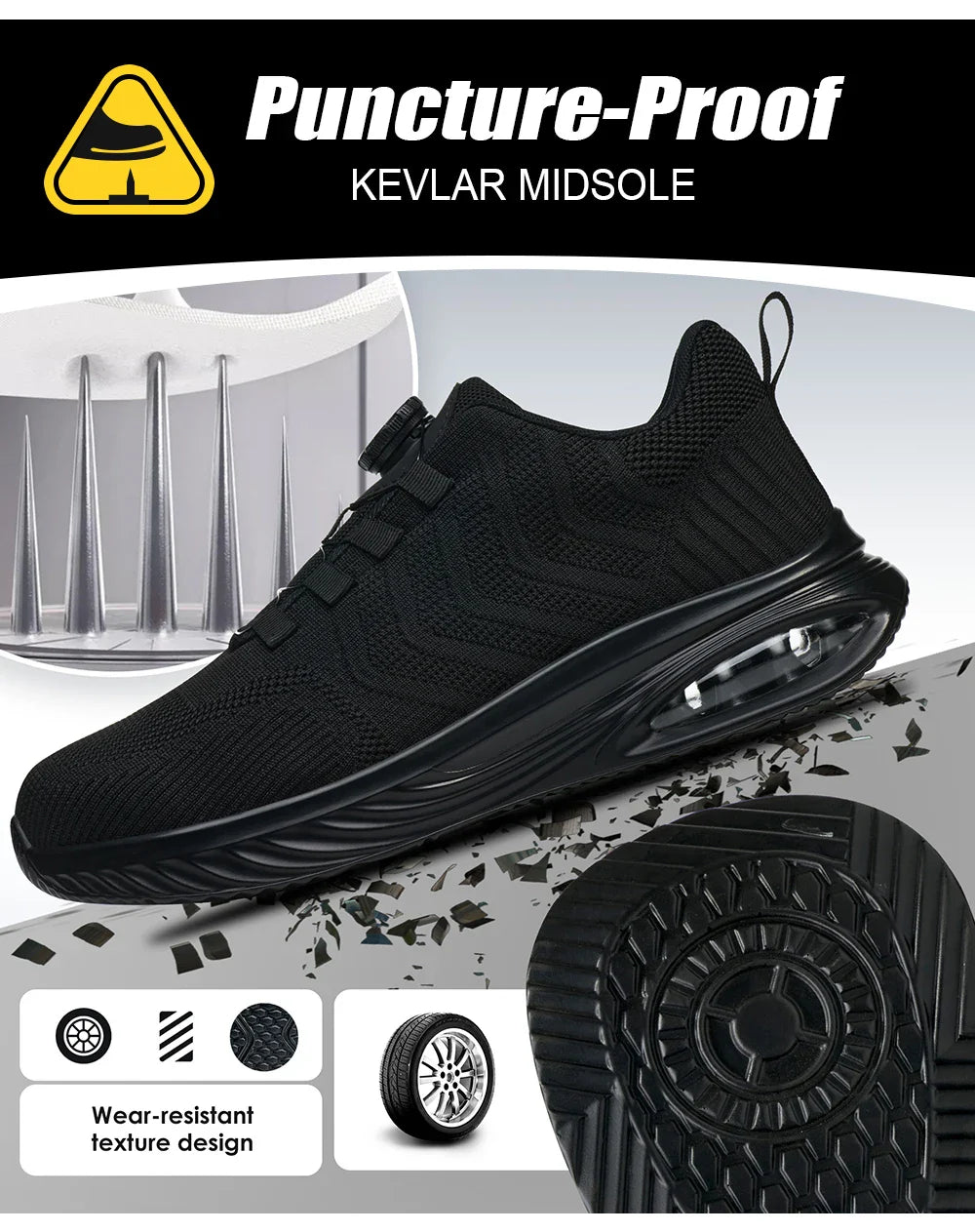 Men's Safety Shoes Anti-impact Lightweight Breathable Plastic Cap Toe Work Shoes Fashionable Button Design for Men