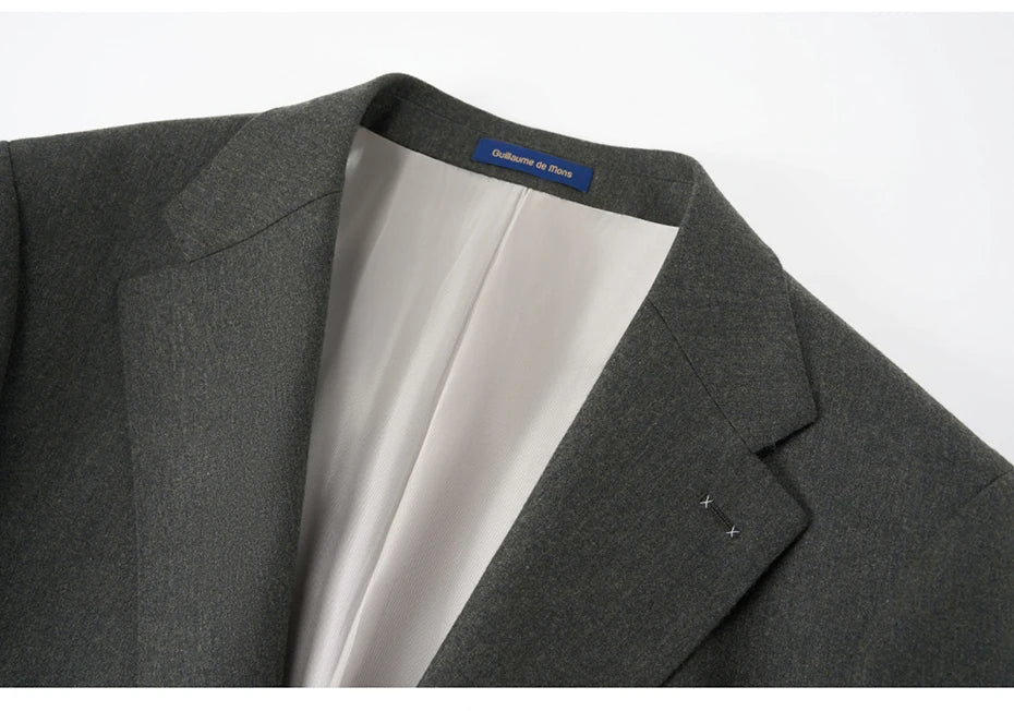 100% Wool Mens Suits Set Blazer + Pant Green Luxury Wedding Groom Wear Simple Style Fashion Man Suit Slim Fit Casual Clothes