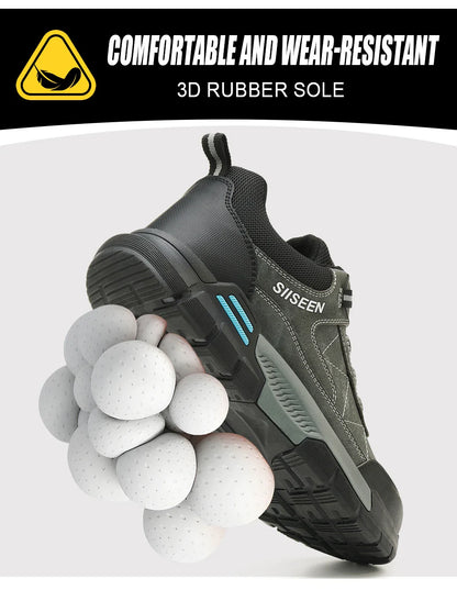 Men's Steel-Toed Safety Shoes With Anti-Crush, Anti-Puncture And Anti-Slip Soles, Fashionable Button Industrial Work Shoes