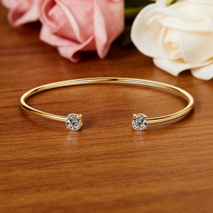 2-Stone 5mm Moissanite Bangles 100%S925 Silver Plated 18K Gold Diamond Bracelet for Women Party Gift Jewelry GRA Certified