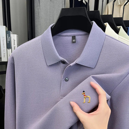 100% Cotton Luxury Brand Men's Polo Shirt Exquisite Dog Embroid Long Sleeve Fashion Quality Lapel T-Shirt Business Casual Menswear
