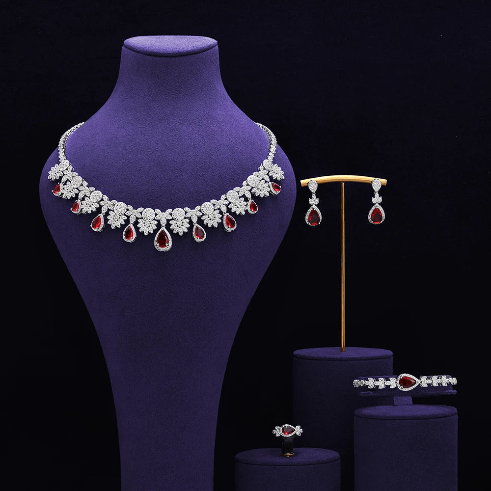 Bridal Zirconia Full Jewelry Set for Ladies Party Luxury Dubai Nigeria CZ Crystal Wedding Necklace Set